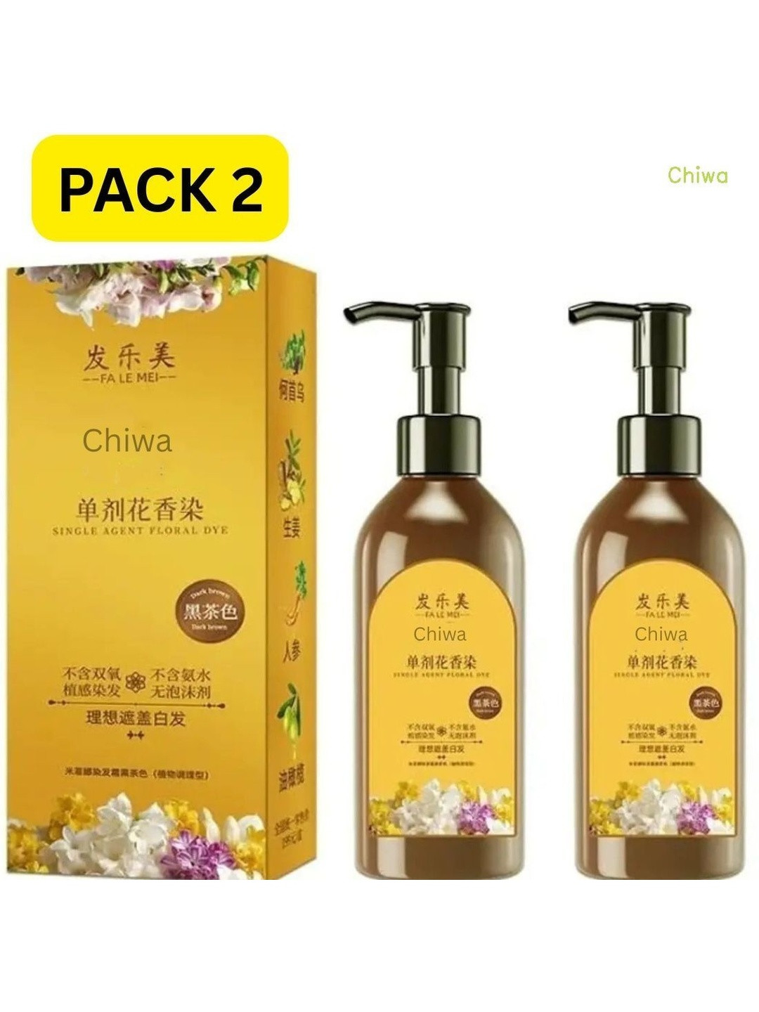 CHIWA Set Of 2 Single Agent Floral Hair Dye - 100 ml Each - Black