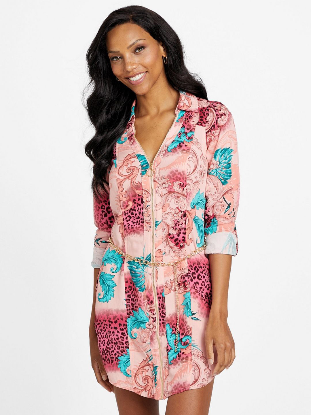 GUESS Print Shirt Mini Dress