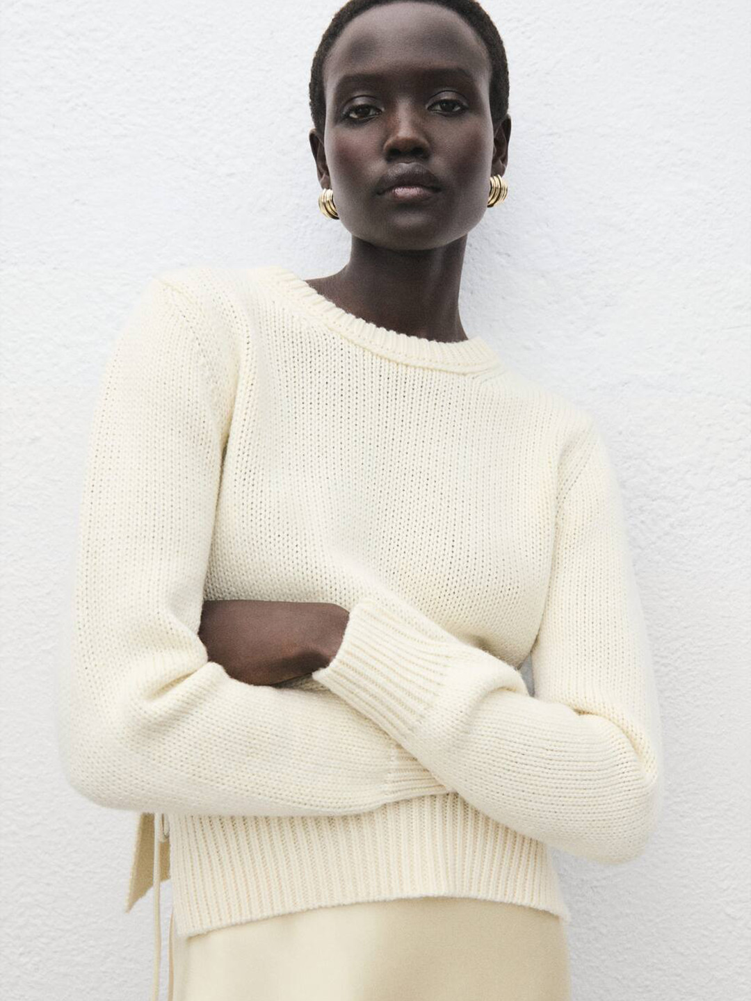 MANGO Round Neck Pullover with Side Tie-up