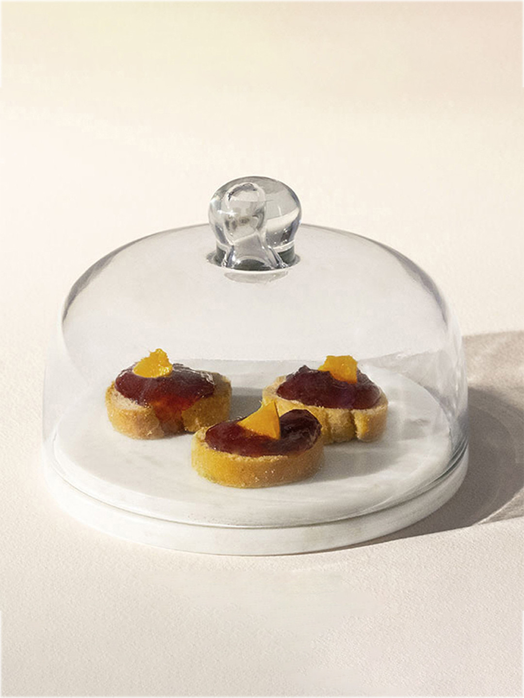 ellementry Transparent & White Baker's Marble & Glass Cake Stand With Cloche