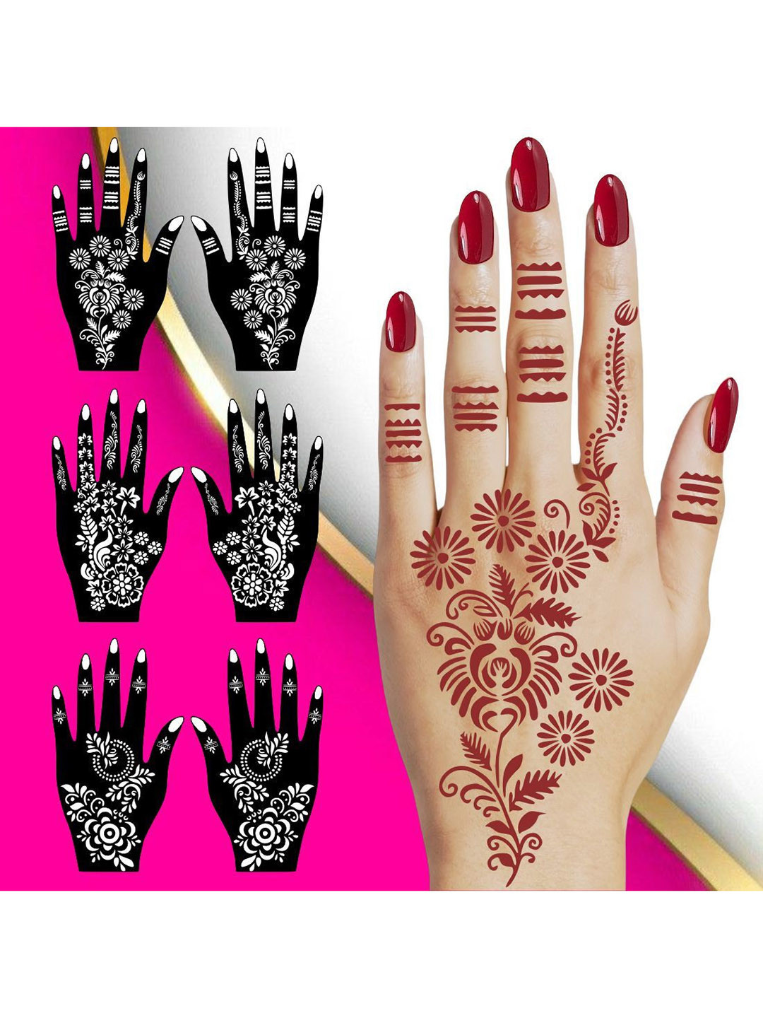 VOORKOMS Set Of 3 Mehndi Design Stencil Stickers