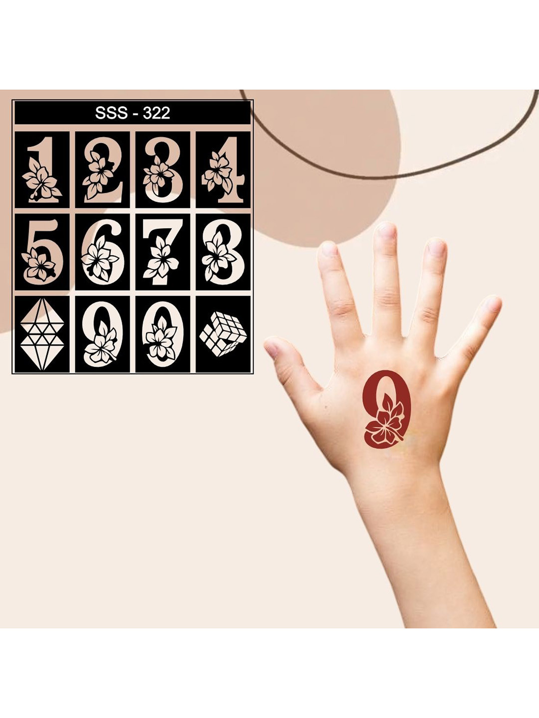 VOORKOMS Floral Number Mehndi Stencil Sticker For Hand Crafting, Gifting, Drawing