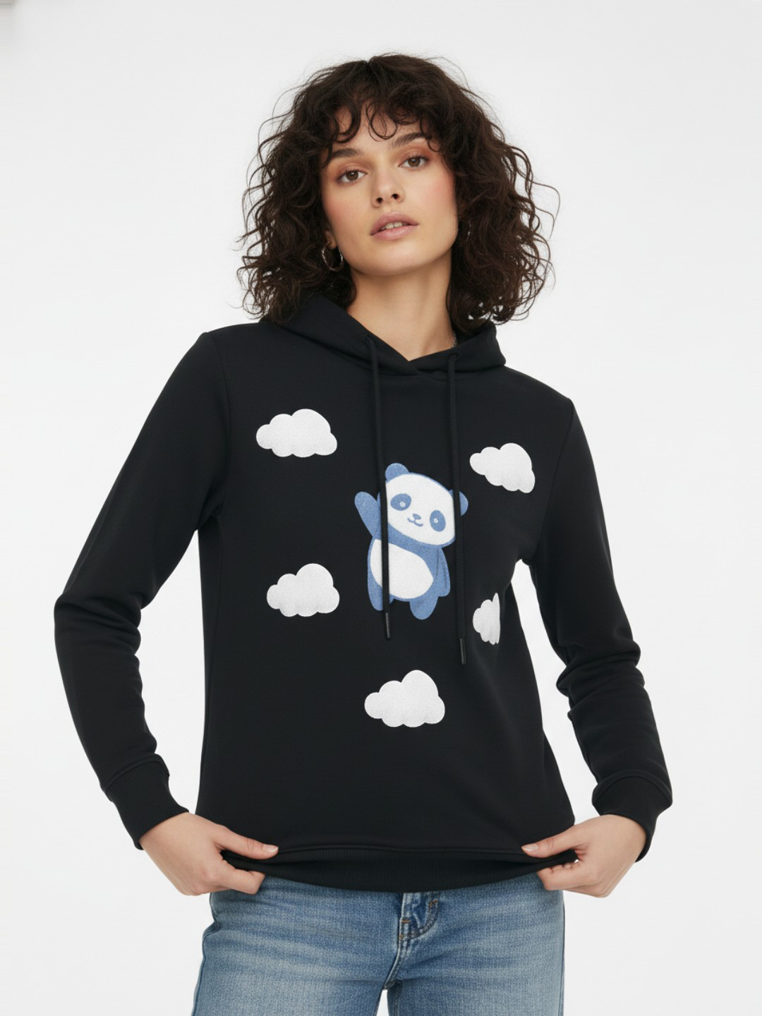 glitchez Conversational Applique Detail Hooded Pullover