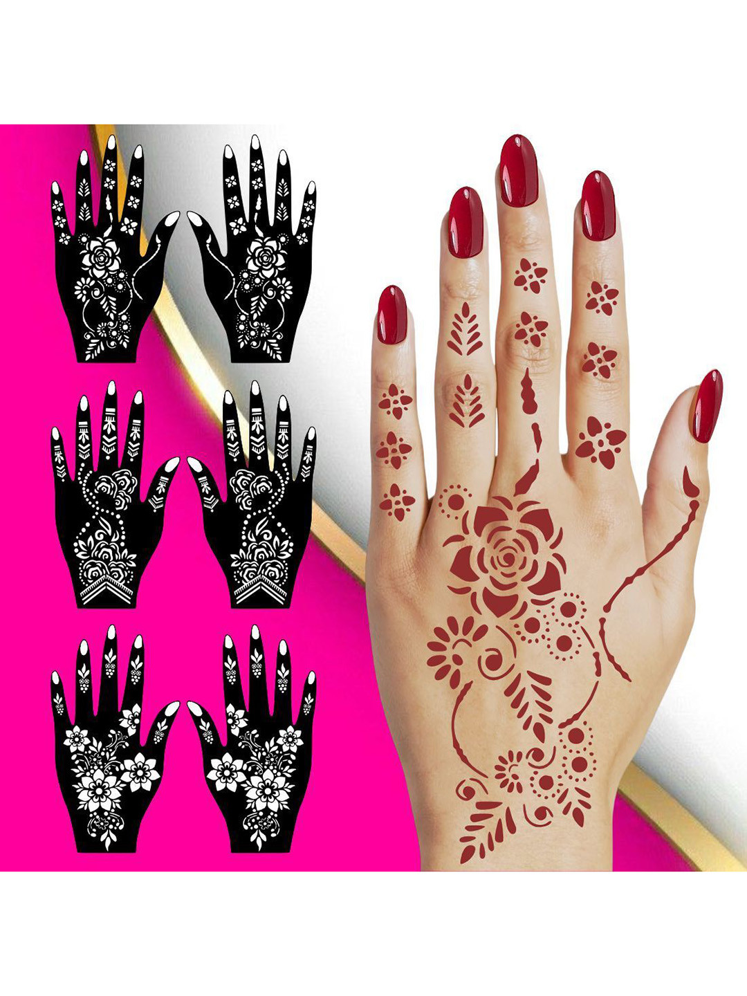 VOORKOMS Mehndi Stencil Sticker With Flower Vines For Cultural Festival