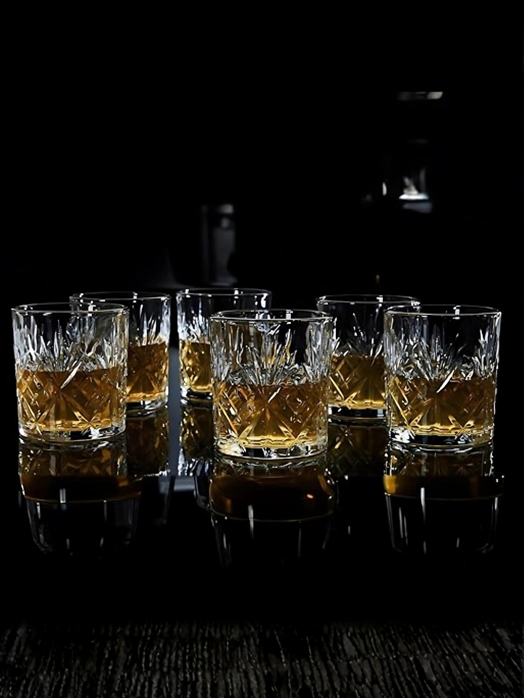 smart serve Transparent 6 Pieces Dishwasher Safe Whiskey Bar Glass- 340ml