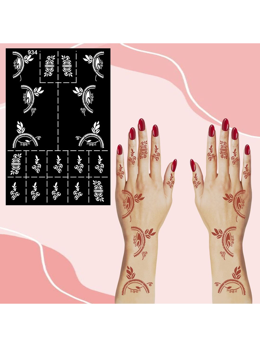 VOORKOMS Mehndi Stencil For full Hand With Decorative Florals And Leafy Flow