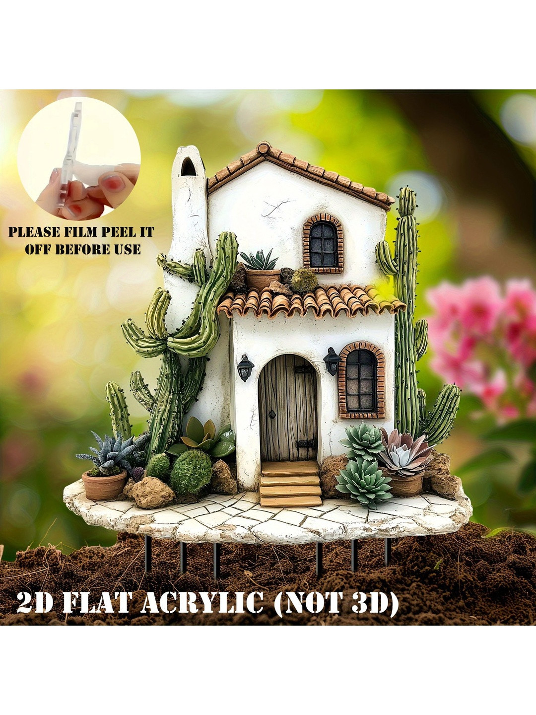 Spiaty Acrylic Desert House Garden Stake with Cactus Showpiece