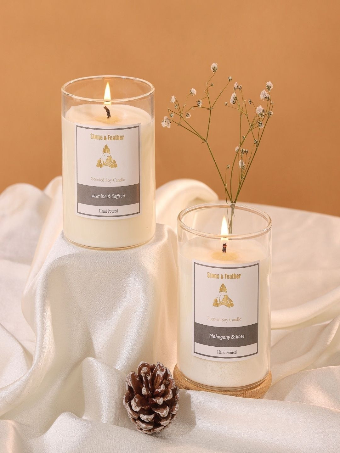 Stone and Feather Off White 3 pieces Jar Candle