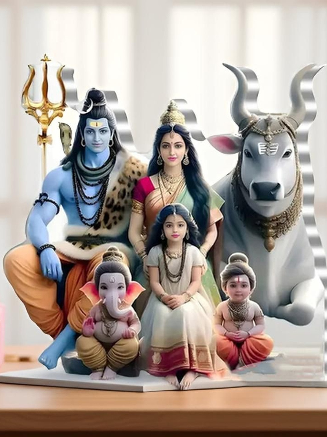 Spiaty 2D Flat Acrylic Religious Idol Mahadev with his Family Showpiece