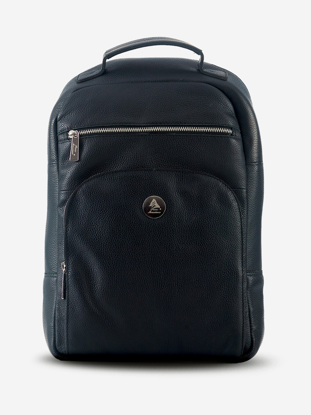 Picco Massimo Unisex Black Leather Laptop Backpack