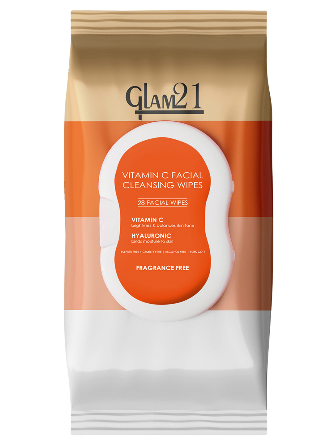 GLAM21 Vitamin C Facial Cleansing Wipes with Hyaluronic - 28 Wipes