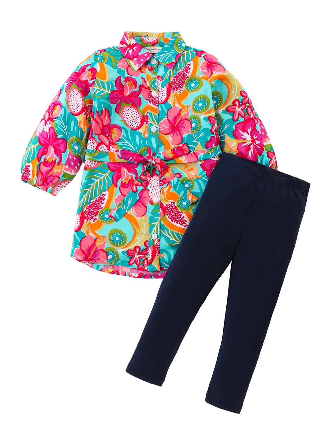 CrayonFlakes Girls Printed Shirt with Legging