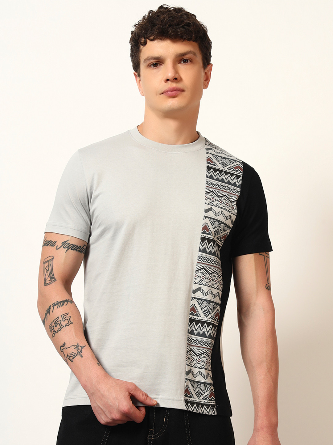 ONEWAY Men Geometric Printed Round Neck Pure Cotton T-shirt