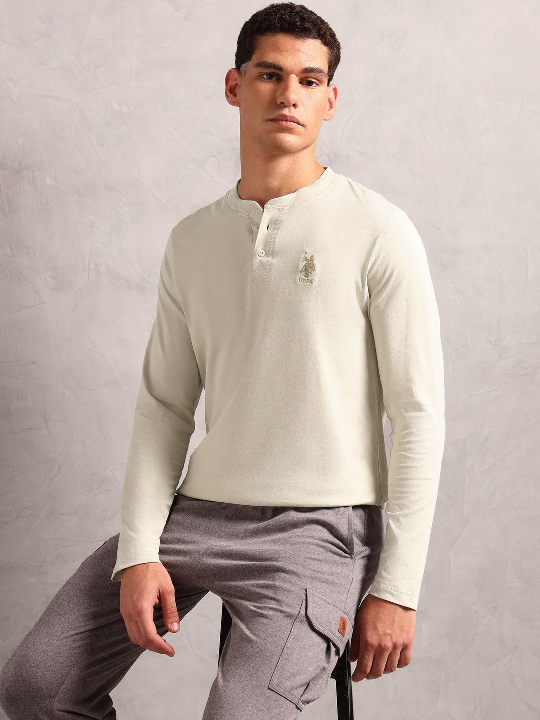 U.S. Polo Assn. Men I694 Henley Neck Pure Cotton Lounge T-Shirt