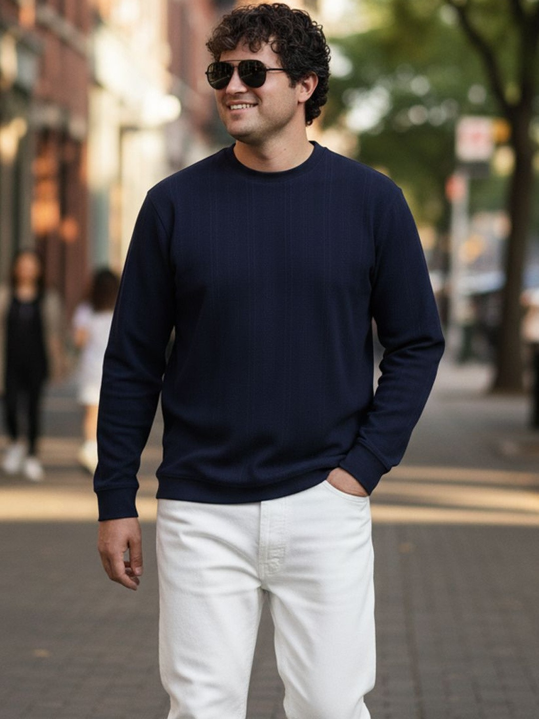 UNSTD Men Plus Size Regular Fit Full Sleeve Cotton Textured T-shirt