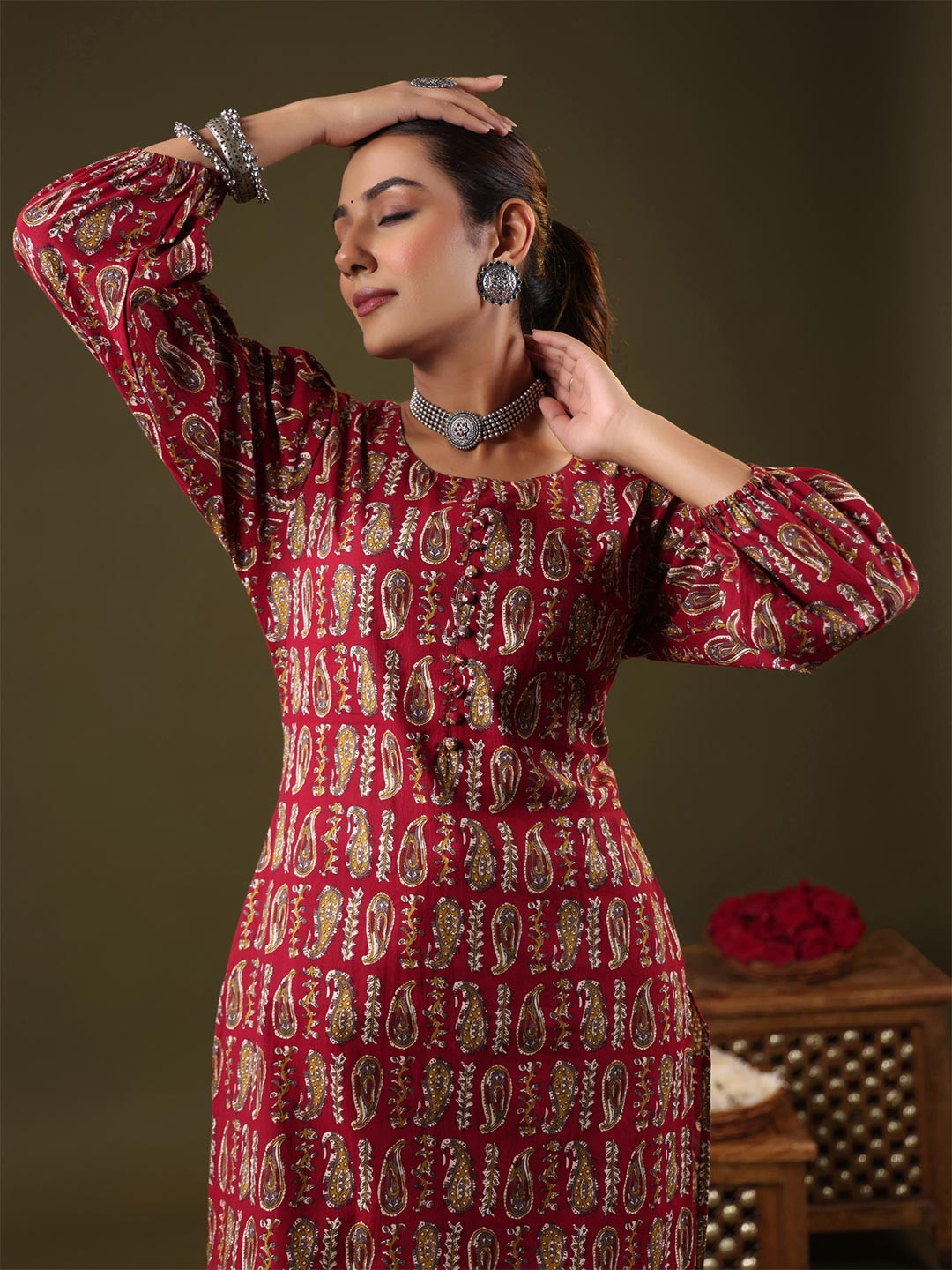 RIMELINE FASHION Women Ethnic Motifs Printed Pure Cotton Straight Kurta