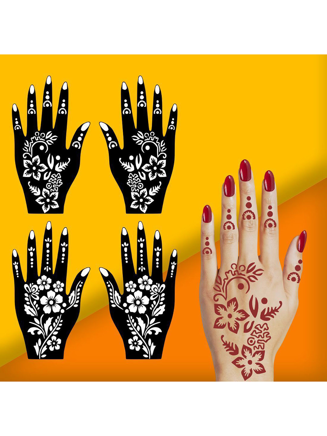 VOORKOMS Artistic Mehndi Stencil Sticker Flowers Design Beautiful Art Pack Of 2