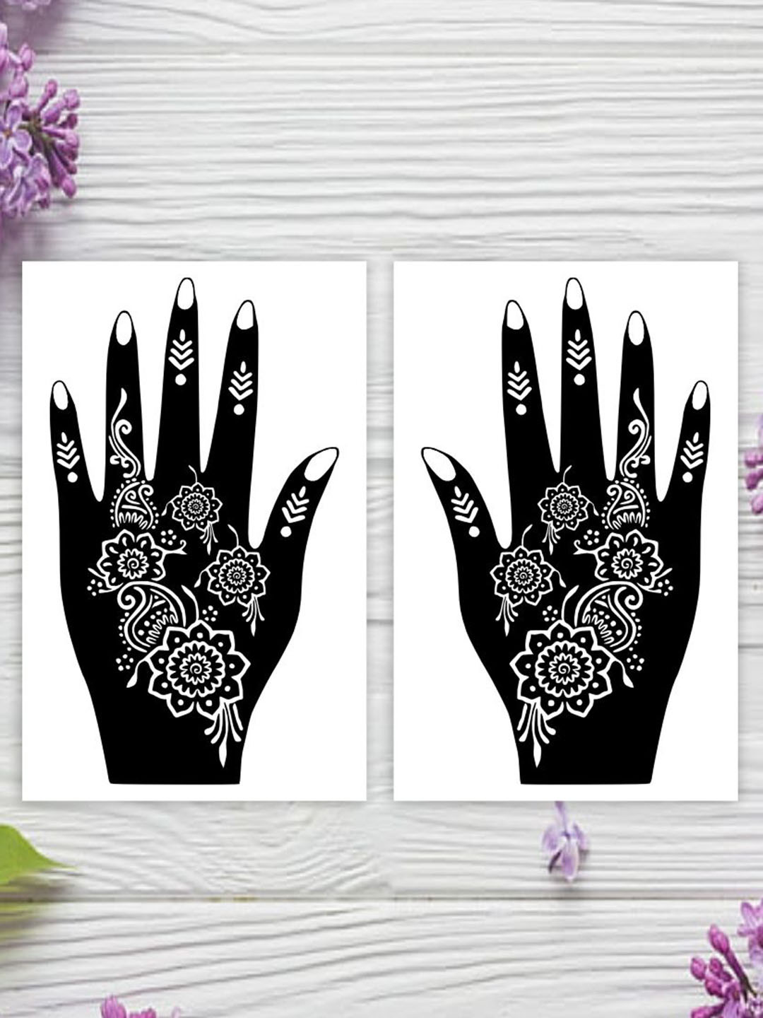 VOORKOMS Elegant Floral Mehndi Stencil Sticker Design for Both Hands Easy to Apply
