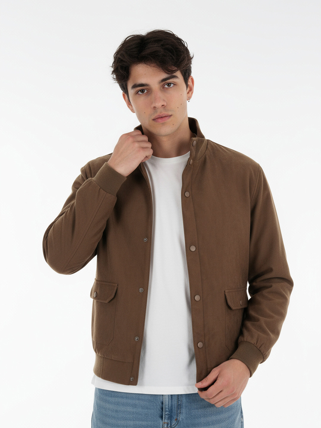 glitchez Mock Collar Suede Jacket