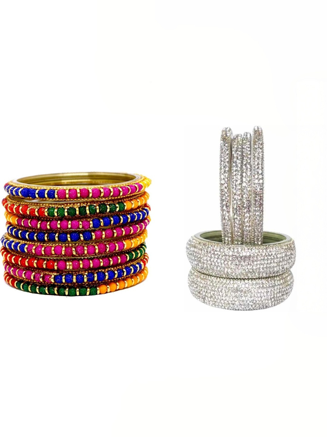 Shasmi Set Of 14 Multi Glass Artificial Stones Bangle