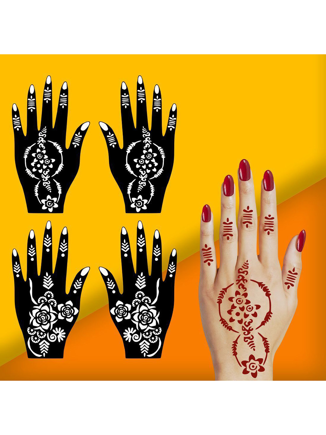 VOORKOMS Traditional and Modern Combo Mehndi Stencil Stickers Set for Hands Pack Of 2