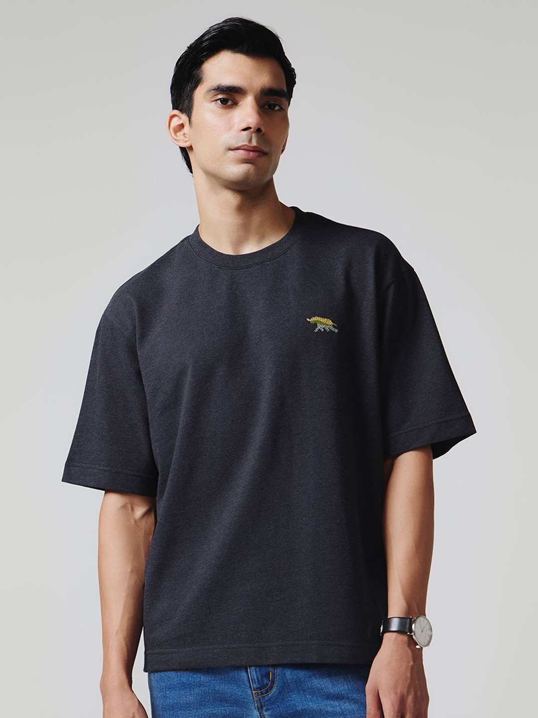 Andamen Men Crew Neck Lycra Textured Fabric Relaxed Fit Casual Cotton Tshirts