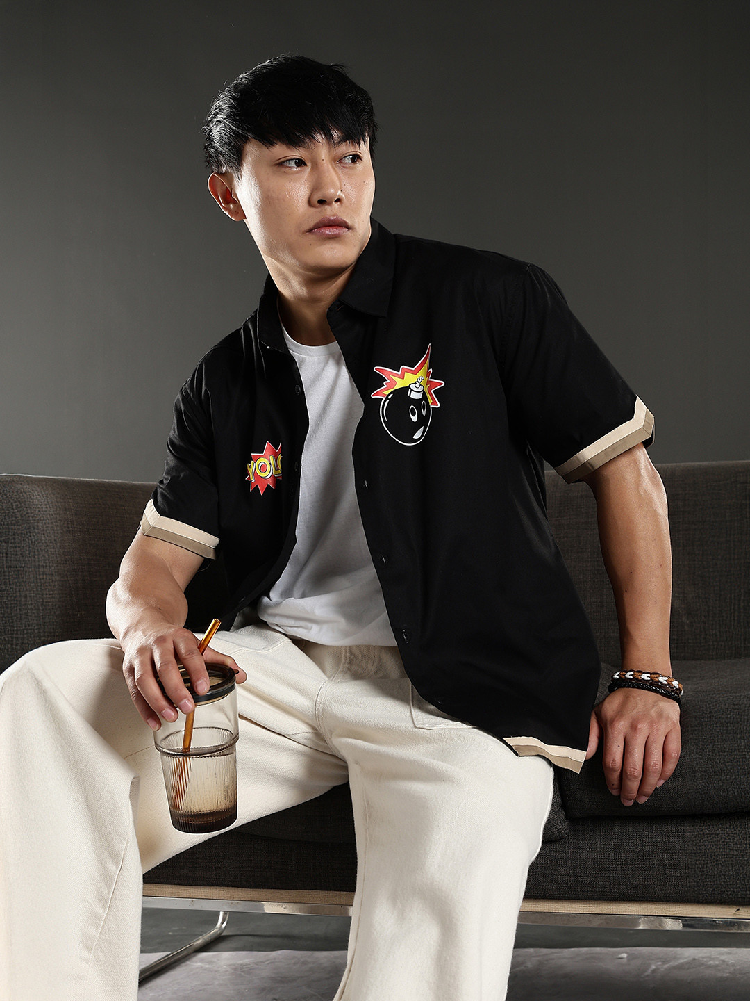 Eszett Boom Printed Spread Collar Cotton Oversized Casual Shirt