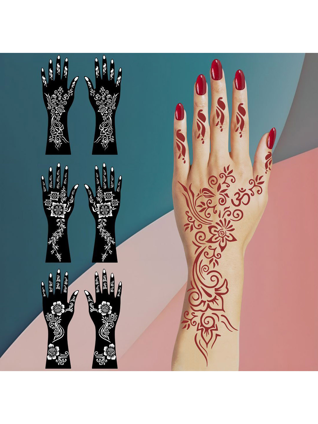 VOORKOMS Stunning Combo Mehndi Stencil Sticker Featuring Floral Lines For Function