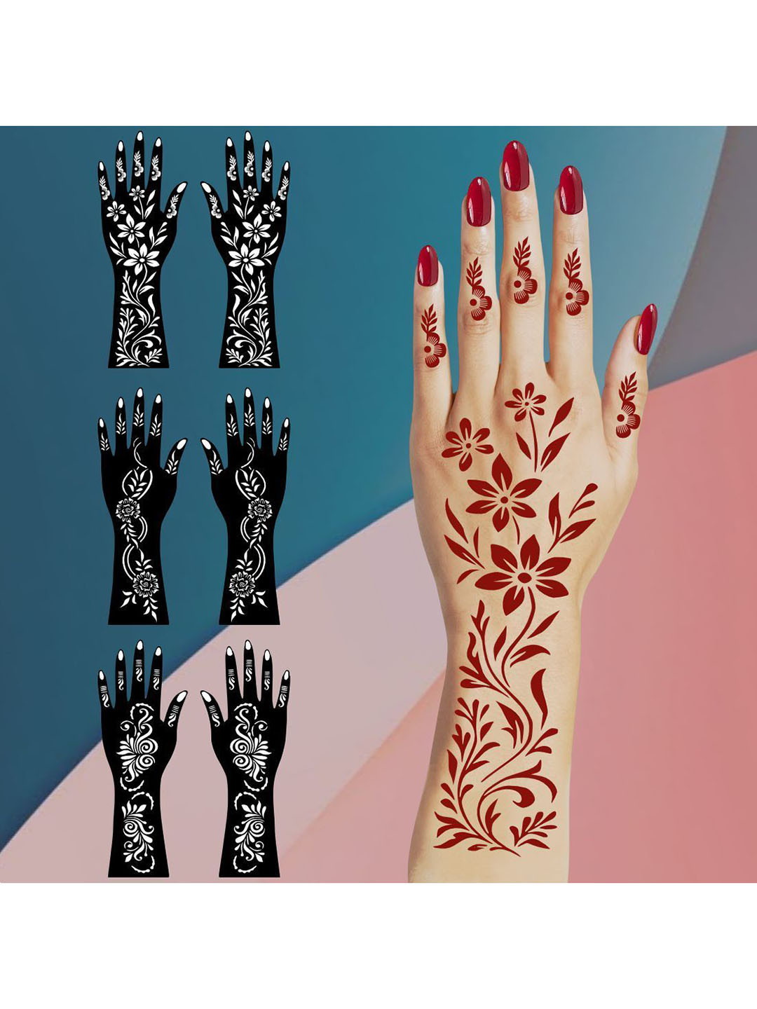 VOORKOMS Combo Mehndi Stencil Sticker With Classic Floral Look For Parties