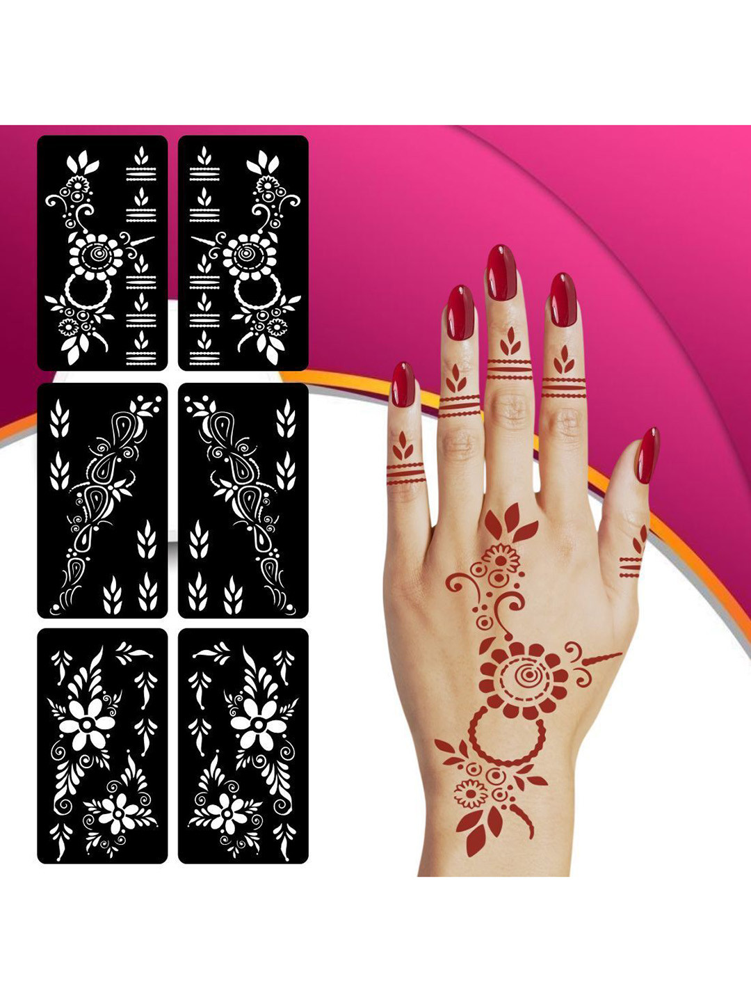 VOORKOMS Designer Combo Mehndi Stencil Sticker For Mehndi Lovers During Festivals