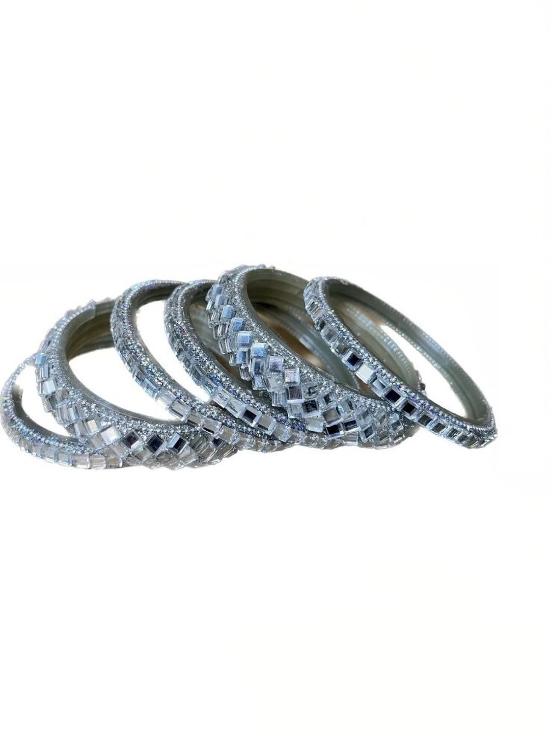 THE BLAZZE Set Of 6 Silver Glass Mirror Detail Bangle