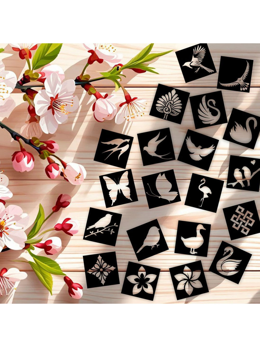 VOORKOMS Butterfly, Flower & Multi Design Stencil Sticker For Kids Sticker