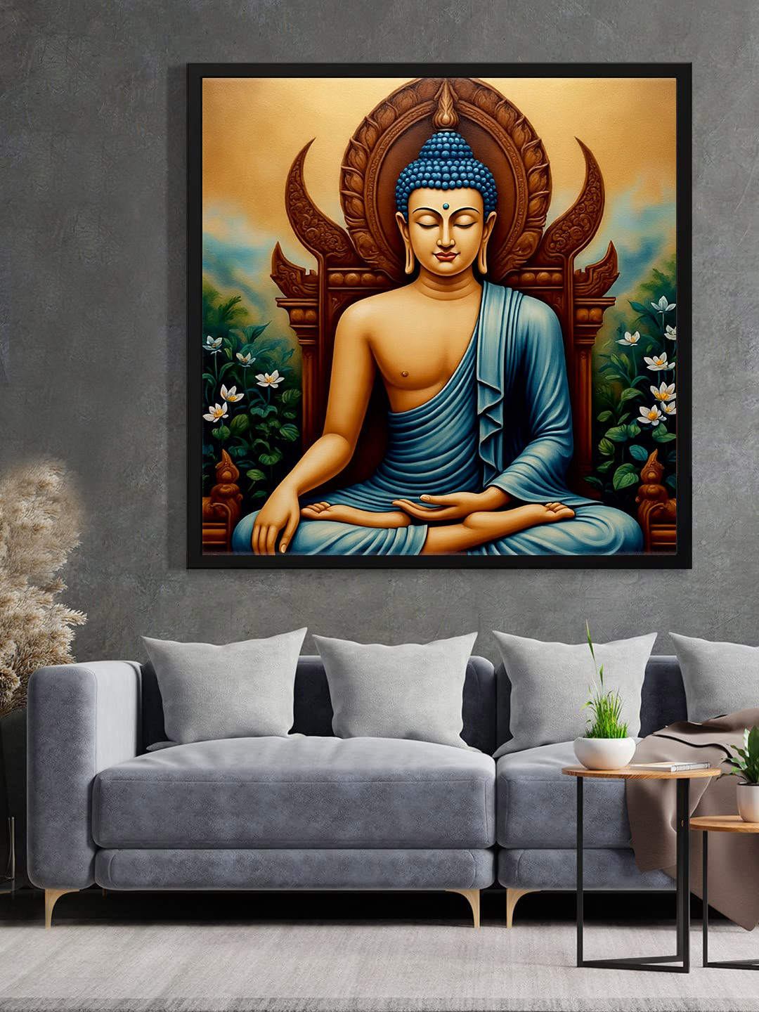DECOR DADDY Blue & Black Lord Gautam Buddha Painting Wall Art