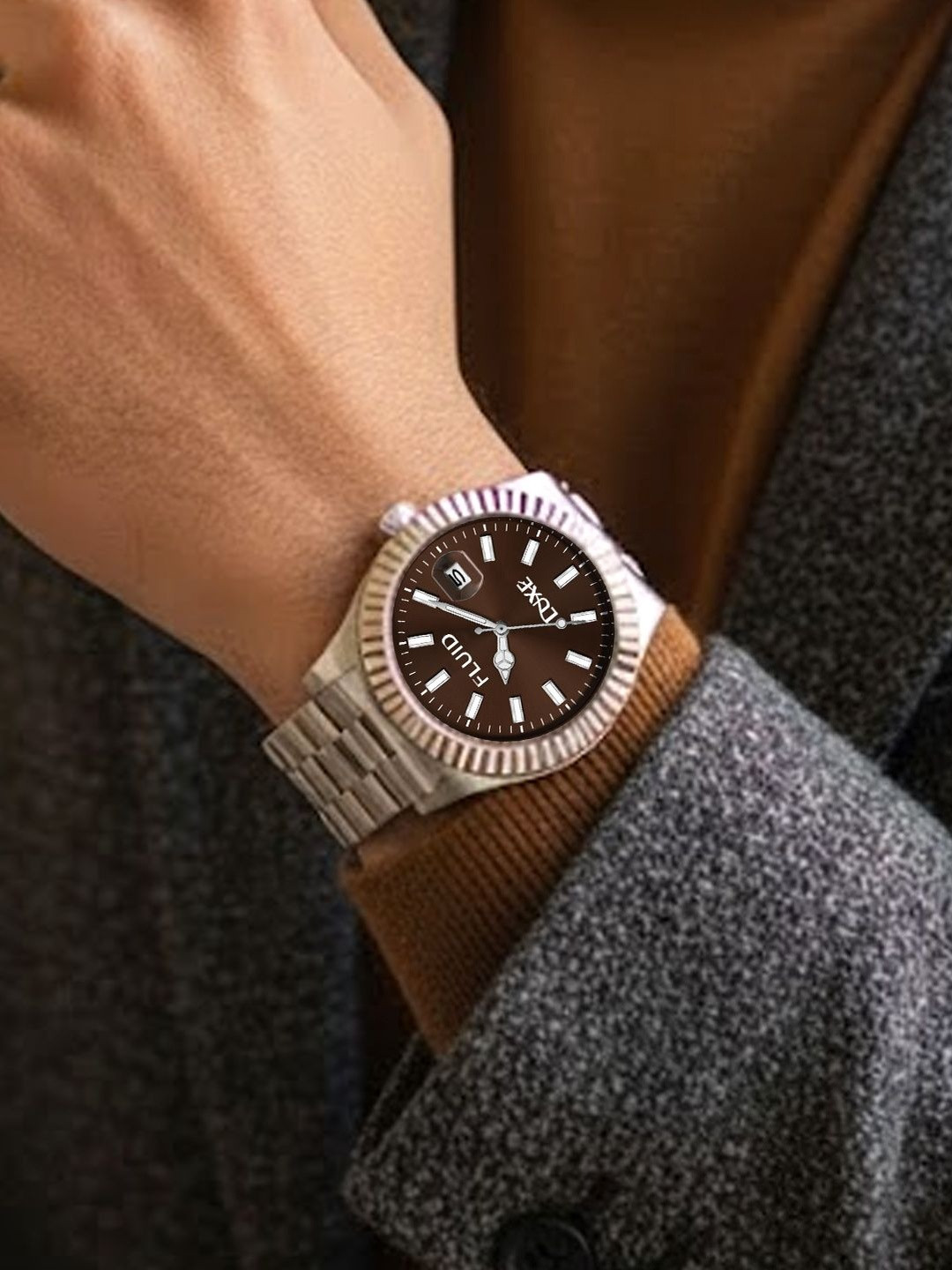 FLUID Men Embellished Dial & Stainless Steel Straps Analogue Watch FL-Yash-0601-BR