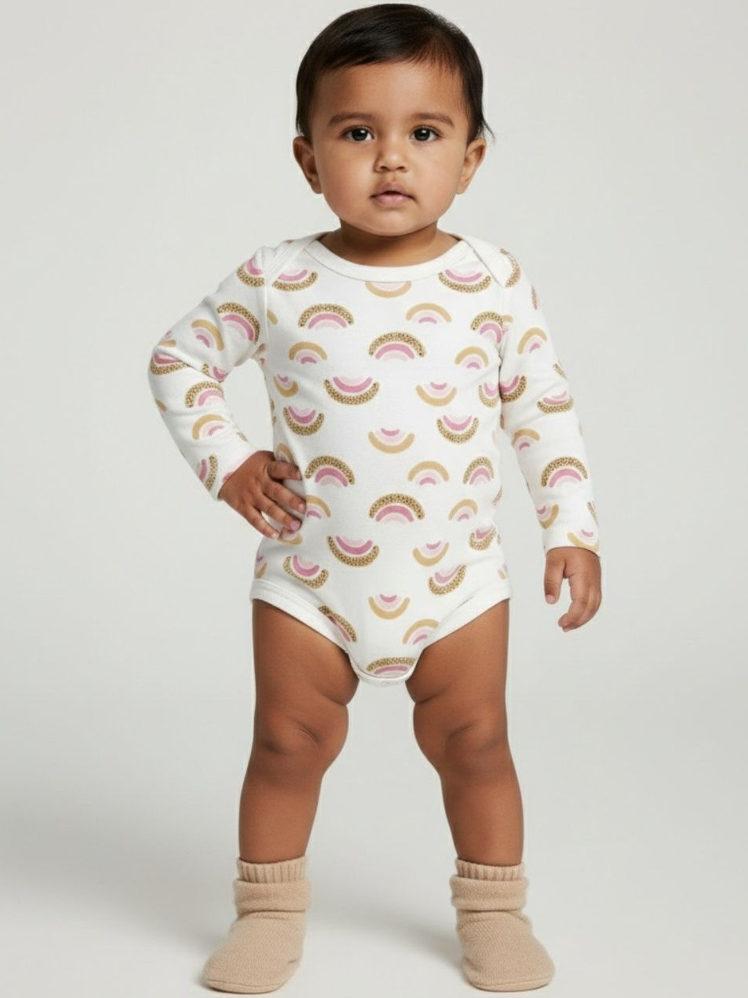YK Kids Printed Cotton Long Sleeve Bodysuit bwith Envelope Neck
