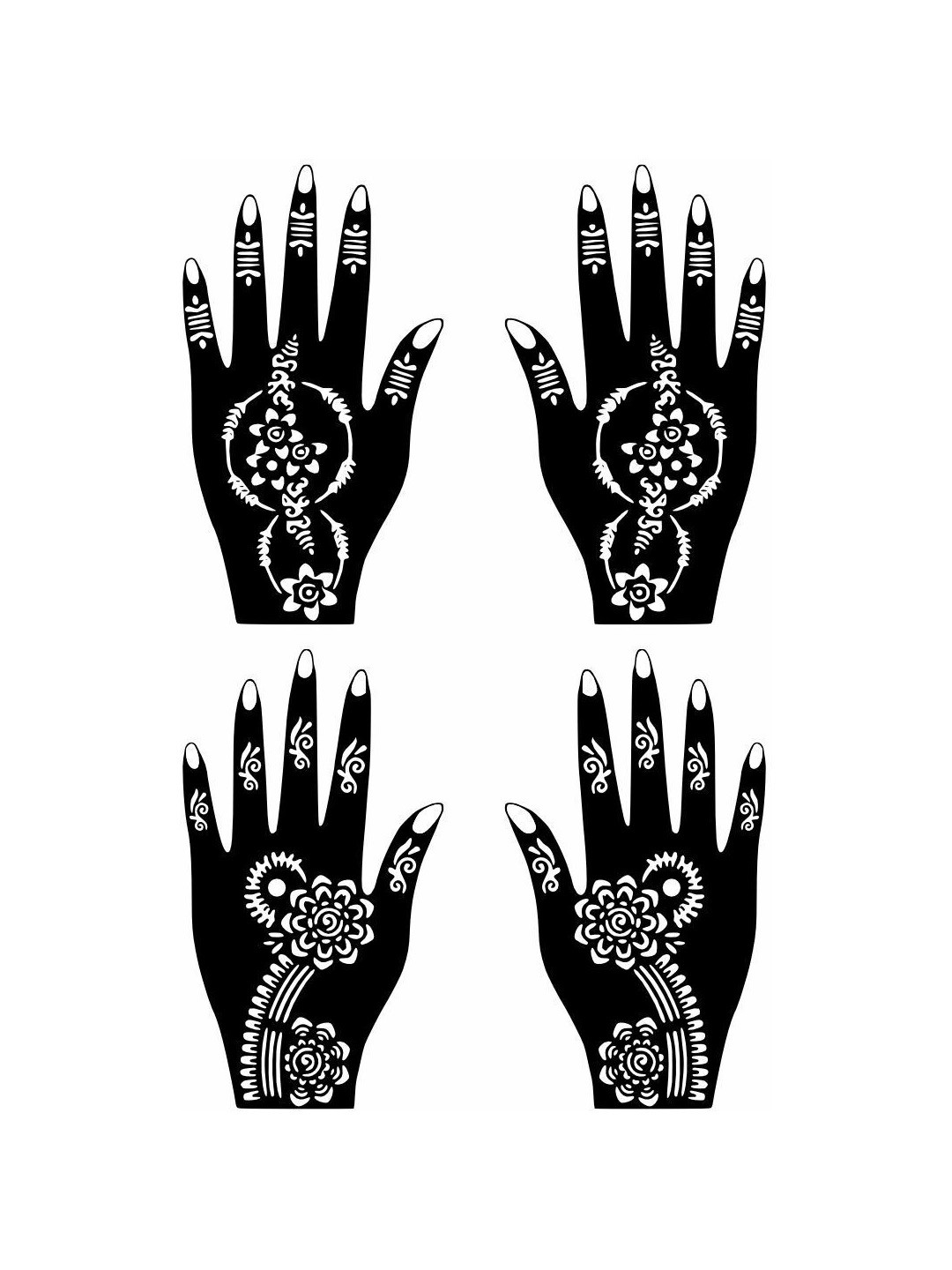 VOORKOMS Set Of 4 Mehndi Stencil Sticker Designs With Detailed Floral & Leaf