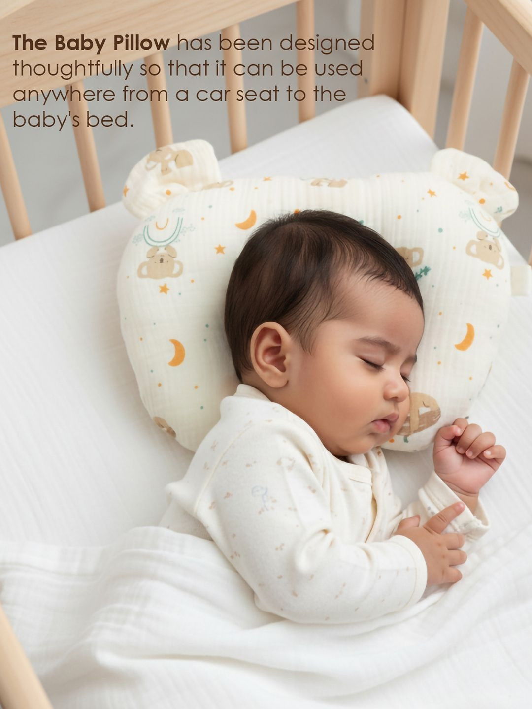 Baby Moo Cream-Coloured 3D Ear Design Koala Print Head Shaping Neck Support Pillow