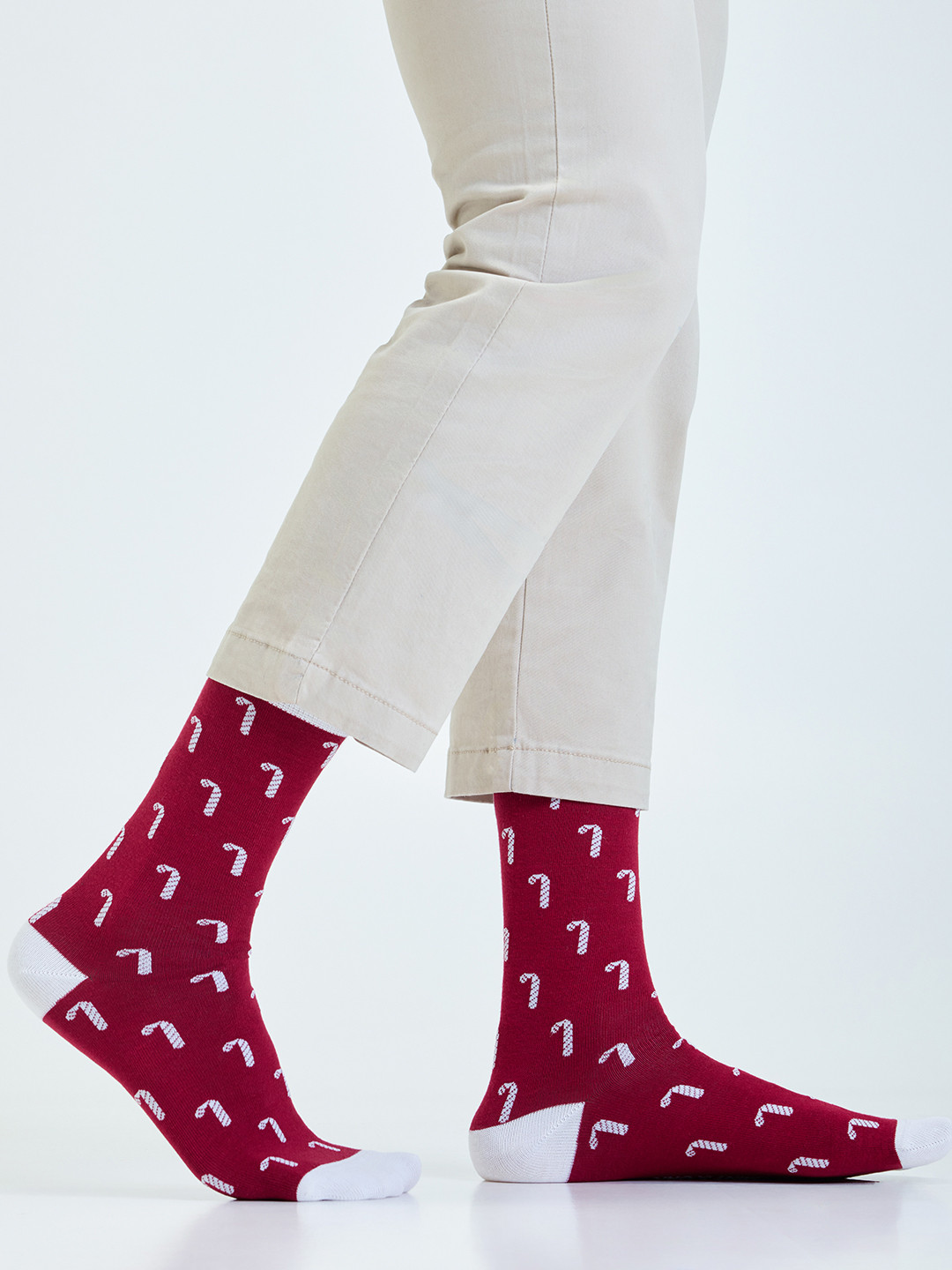 Mint & Oak Men Maroon & White Patterned Anti-Bacterial Calf-length Socks