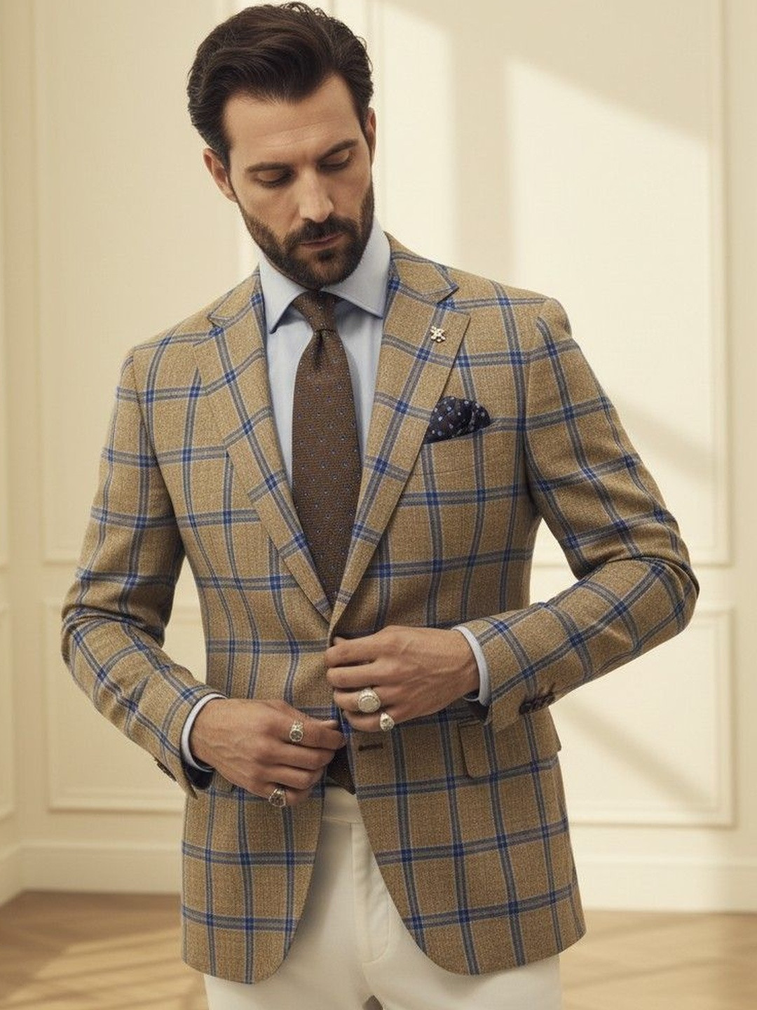 INVICTUS Checked Notched Lapel Long Sleeves Single Breasted Blazer