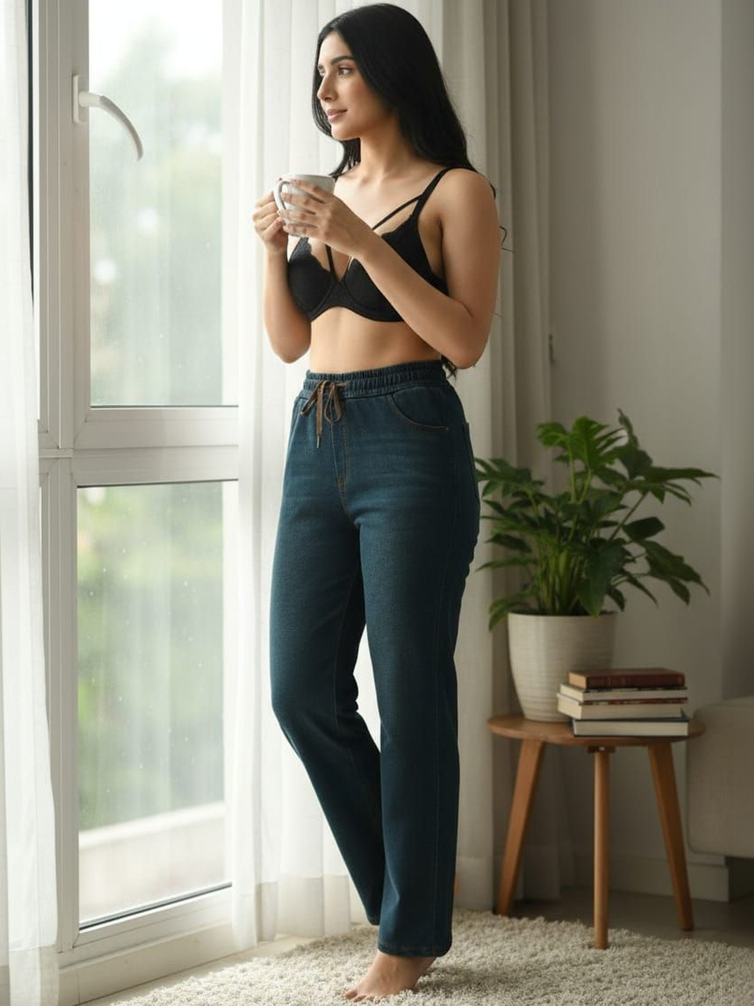 OGIMI- Ohh Give me High Rise Warm Fleece Dual Tone Jeans