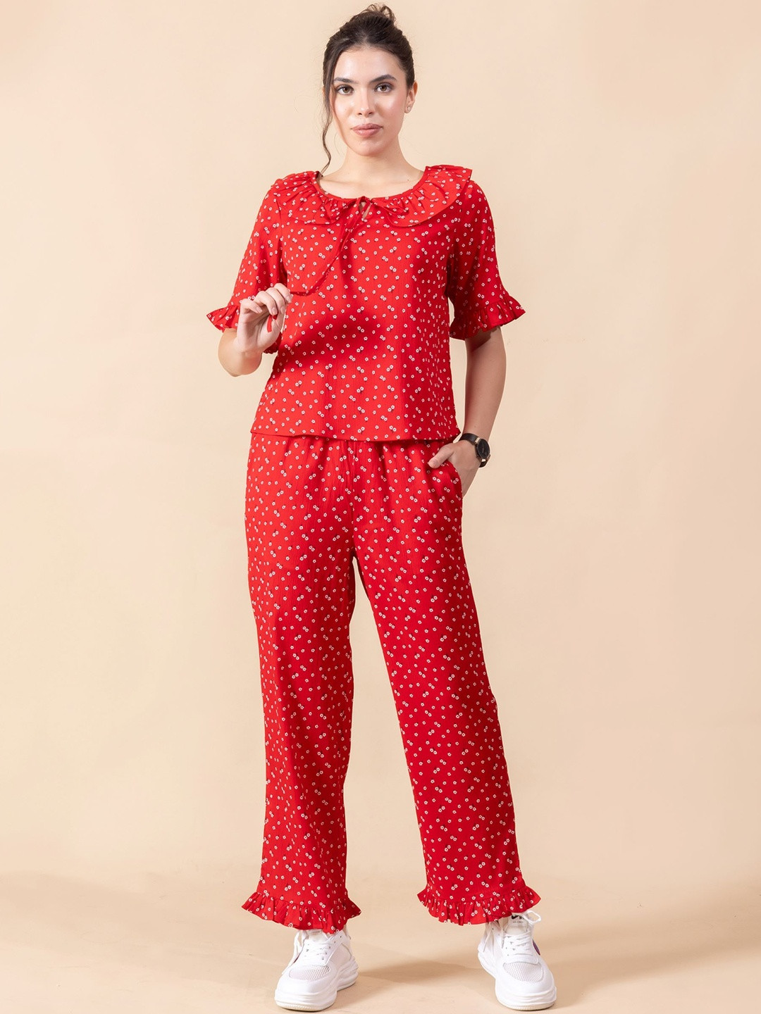 Madhuni Printed Round Neck Top With Palazzo Co-Ords