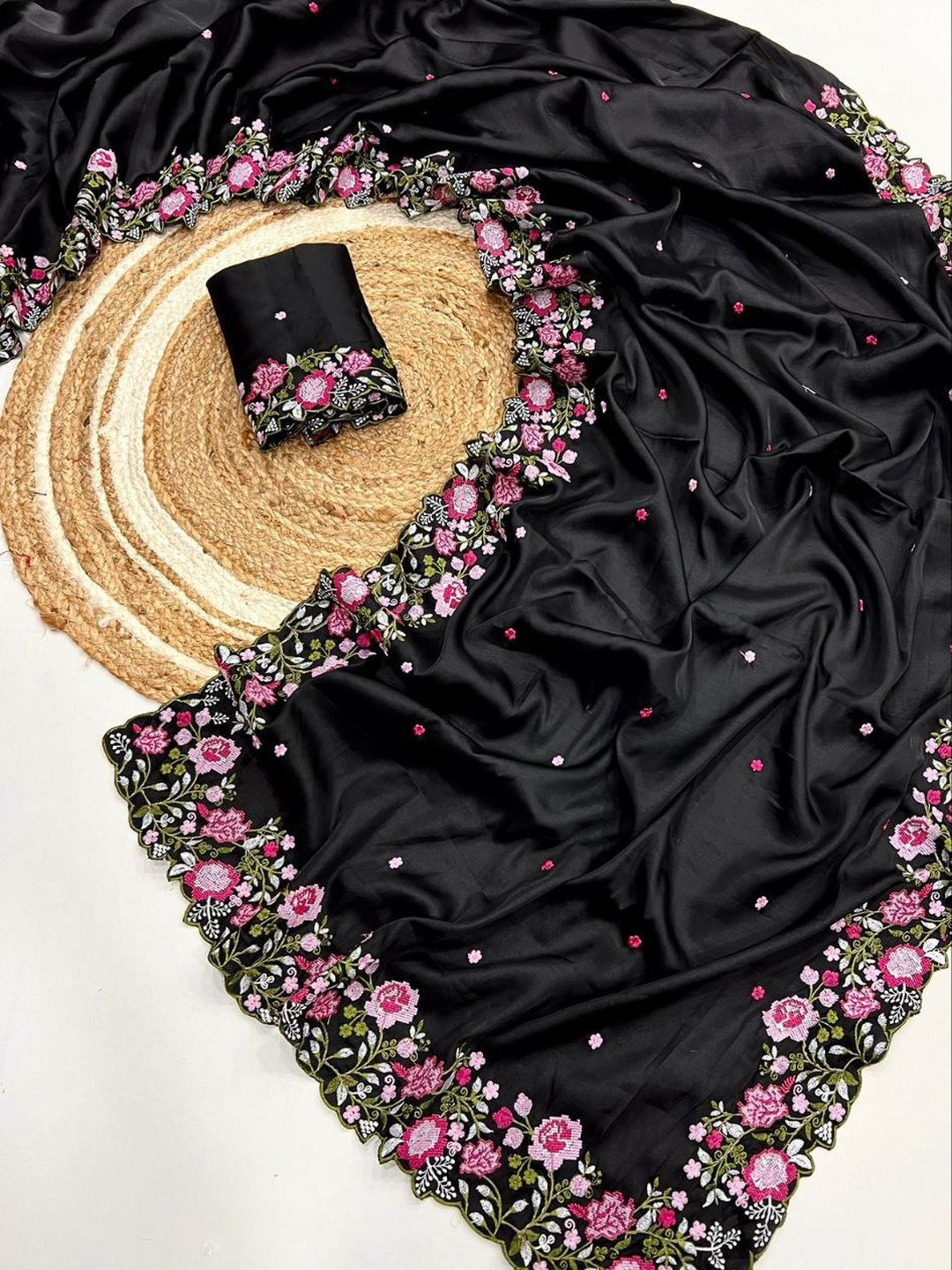 ARKIA Floral Embroidered Silk Blend Heavy Work Tussar Saree