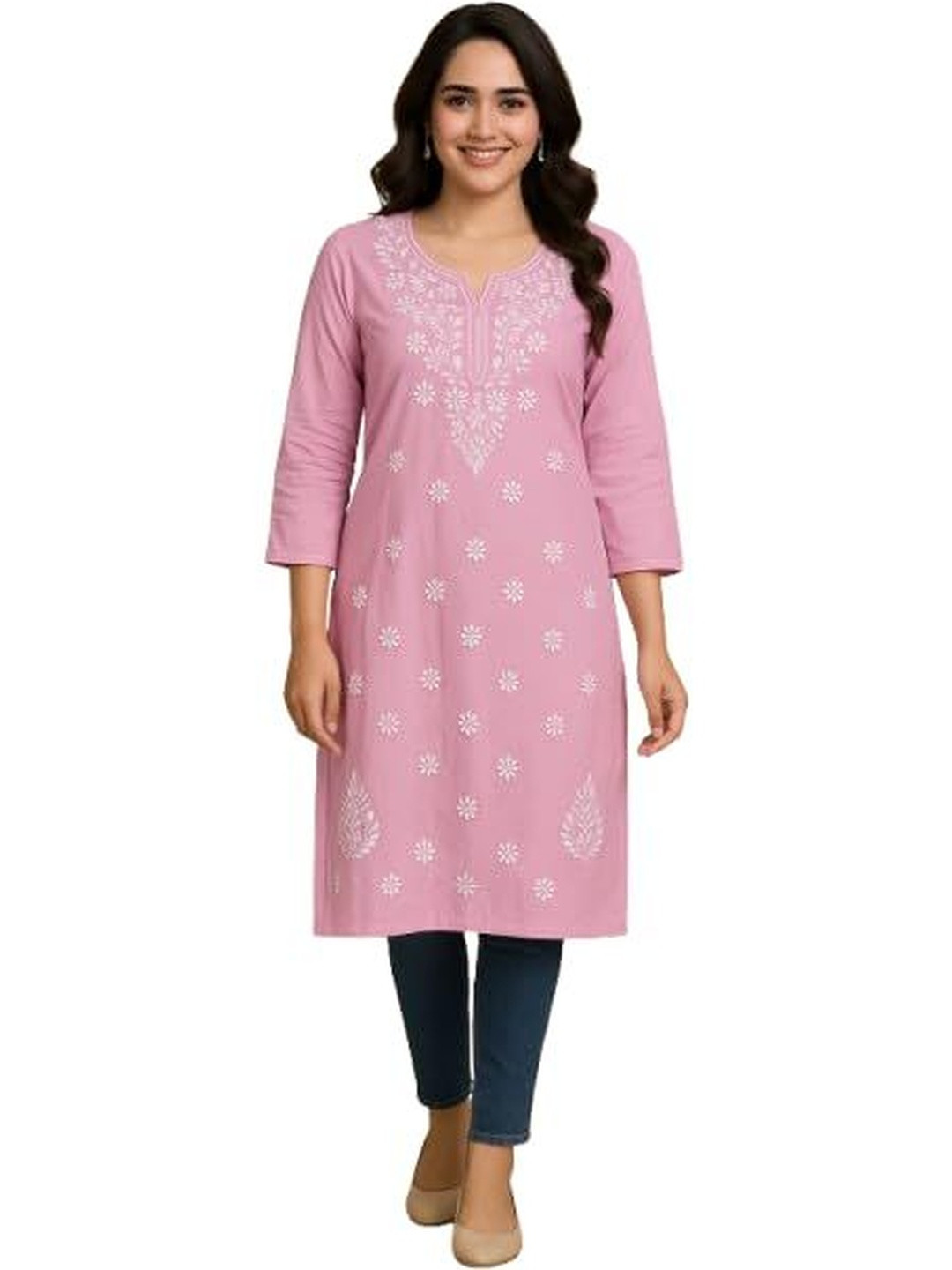 MRS RIGHT Women Floral Yoke Design Chikankari Georgette Kurta