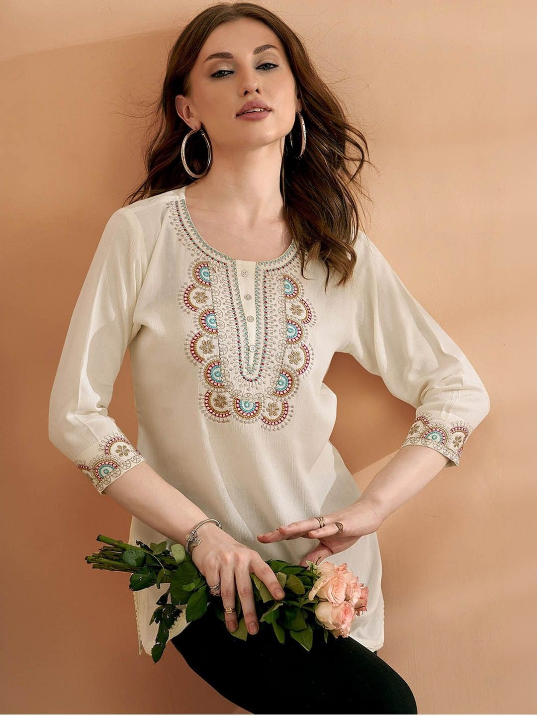 Kethi Fashion Embellished Embroidered Ethnic Cotton Top