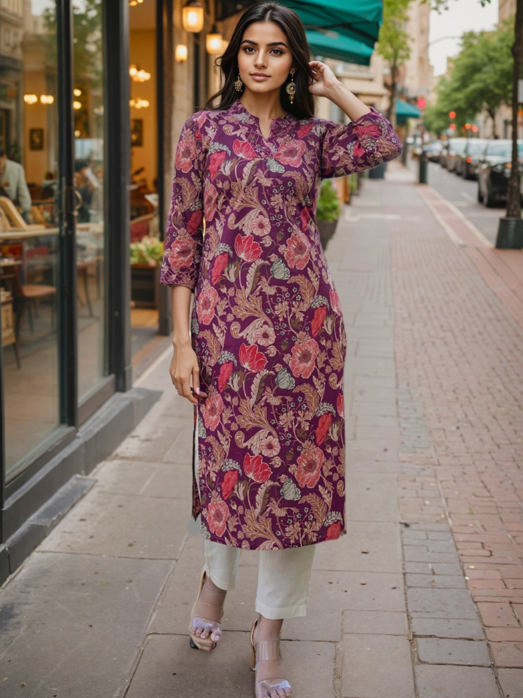 GULMEHAK Women Floral Printed Daily Cotton A-Line Kurta