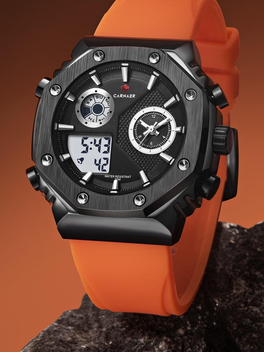 Carnaer Men Embellished Dial & Straps Analogue and Digital Watch CN-8806-Orng-Blk