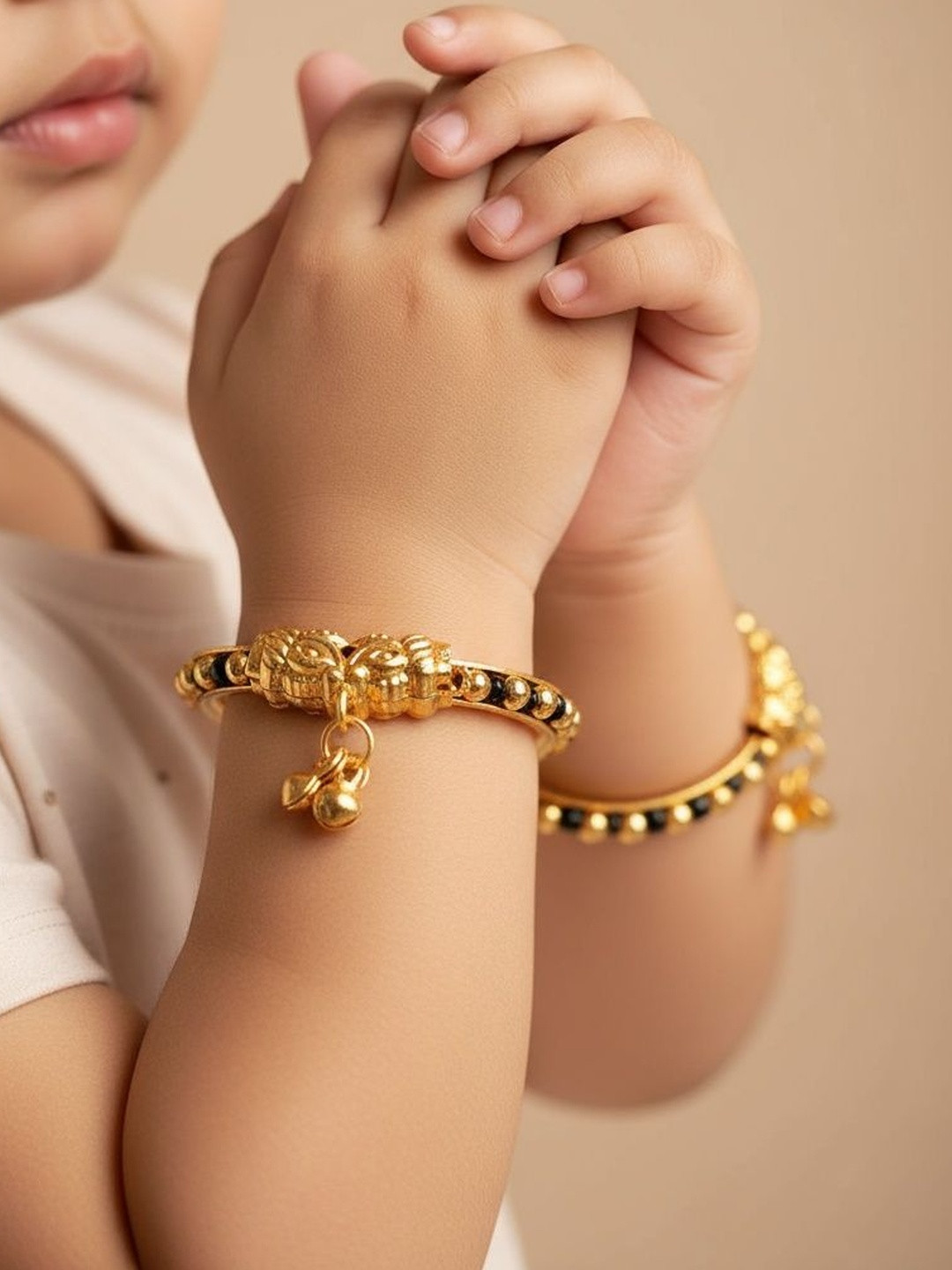 NVR Unisex Kids Brass Gold-Plated Kada Bracelet