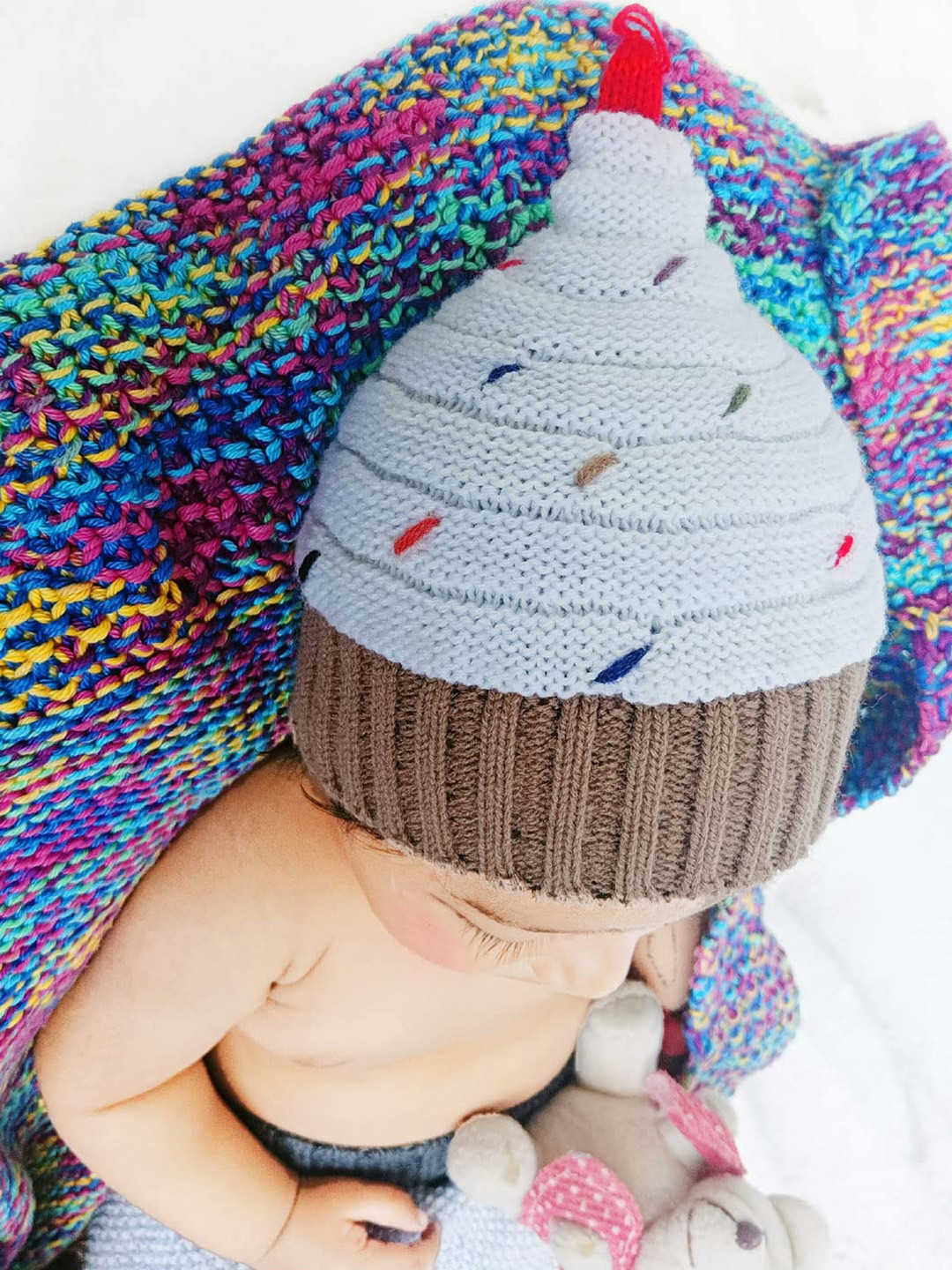 Bharatasya Infants Kids Ice Cream Pattern Printed Acrylic Beanie