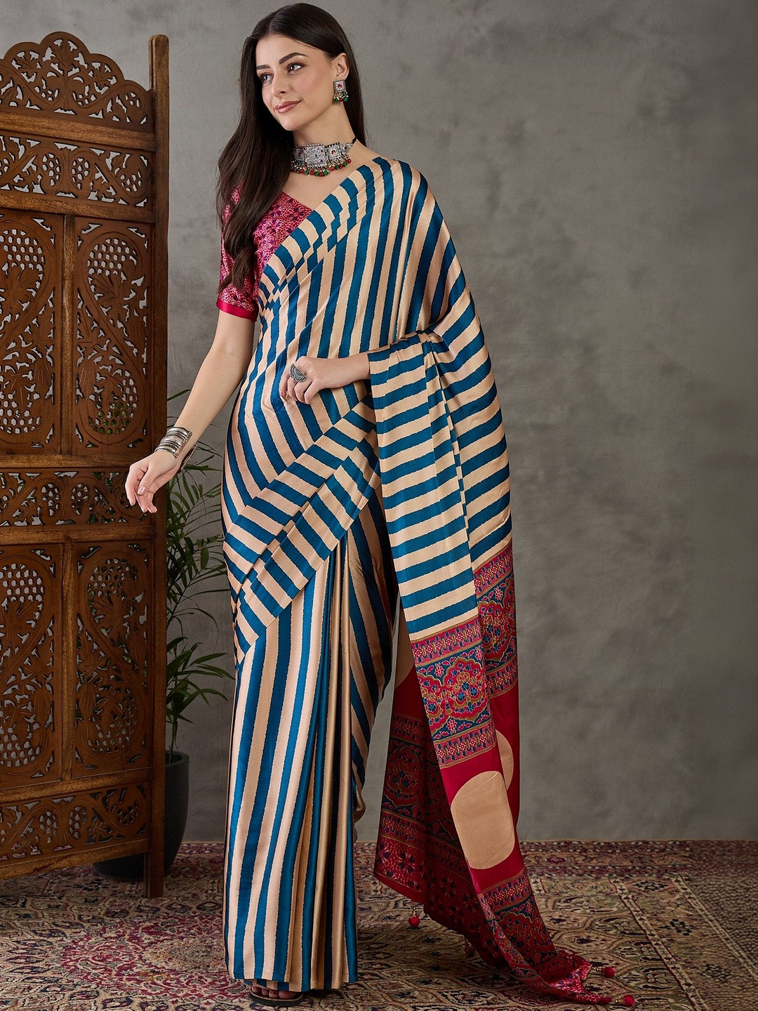 KALINI Striped Silk Blend Saree