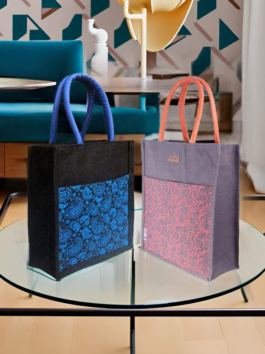 FOONTY Set of 2 Printed Eco Friendly Lunch bags Travel Accessory